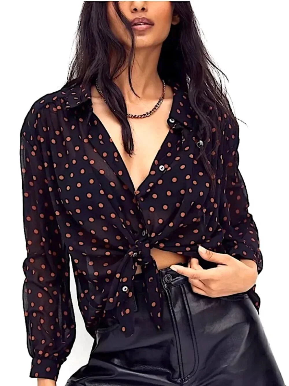 FREE PEOPLE Ciara Polka Dot Button Up Shirt Blouse NEW!
